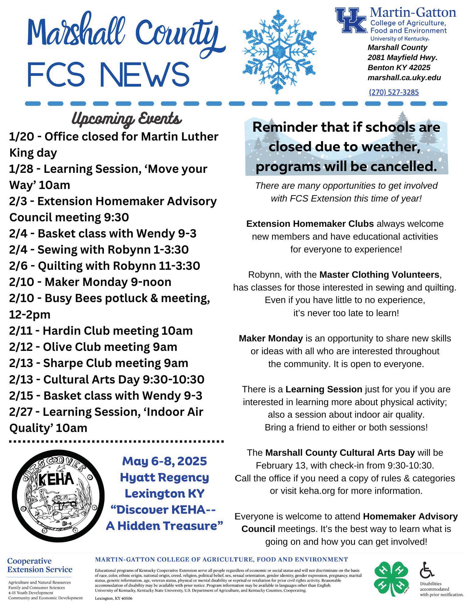 Marshall County FCS News Upcoming Events